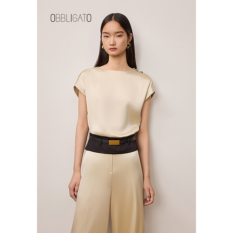 OBBLIGATO奥丽嘉朵2025秋季1C35370030新品落肩剪裁撞色皮带上衣