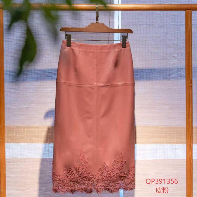【锦系】新西兰小羊皮(磨砂皮)拼蕾丝国风后松紧腰半裙QP-391356
