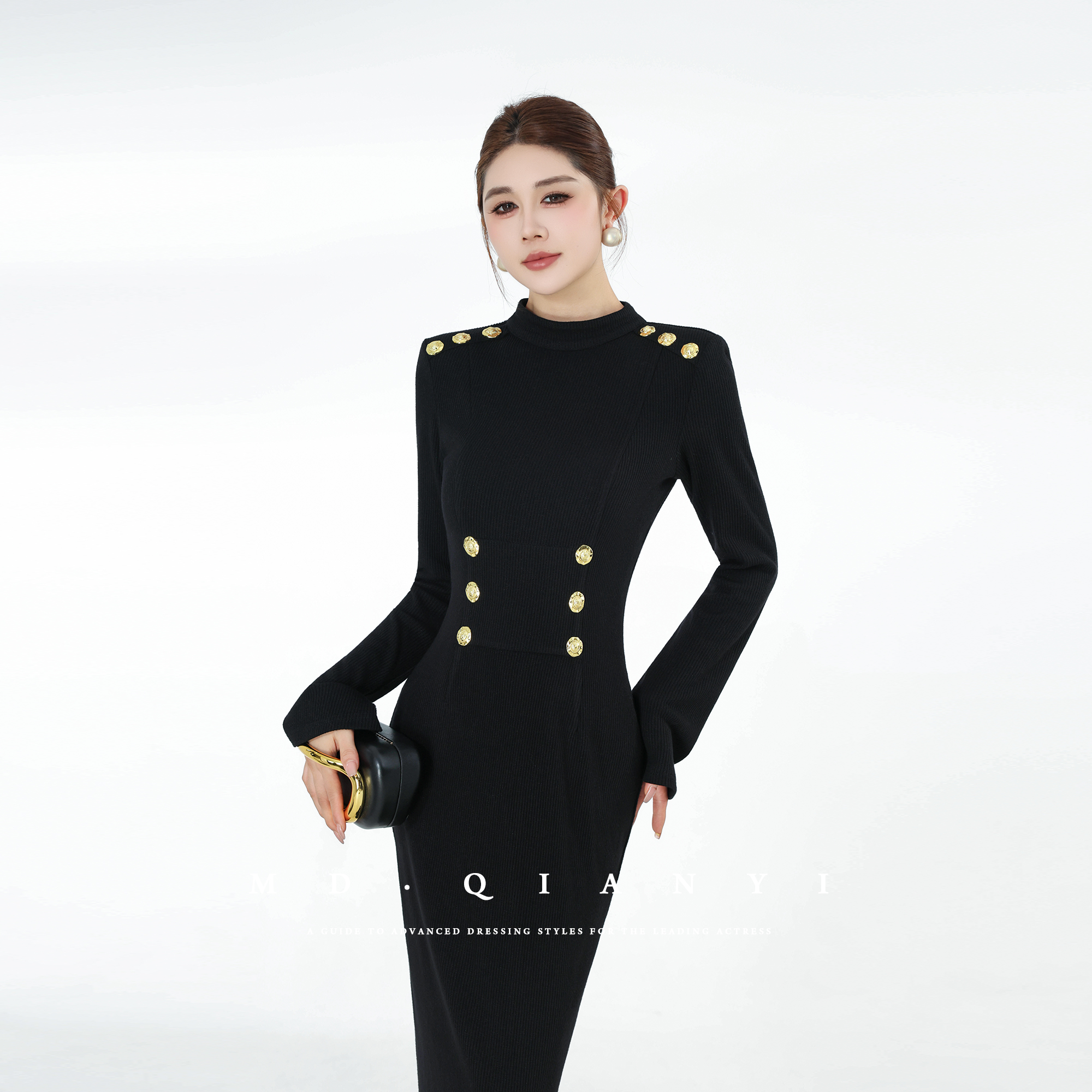 MD定制·杨千亿【安然如一​】2025冬季新款长袖时尚百搭轻奢连衣裙