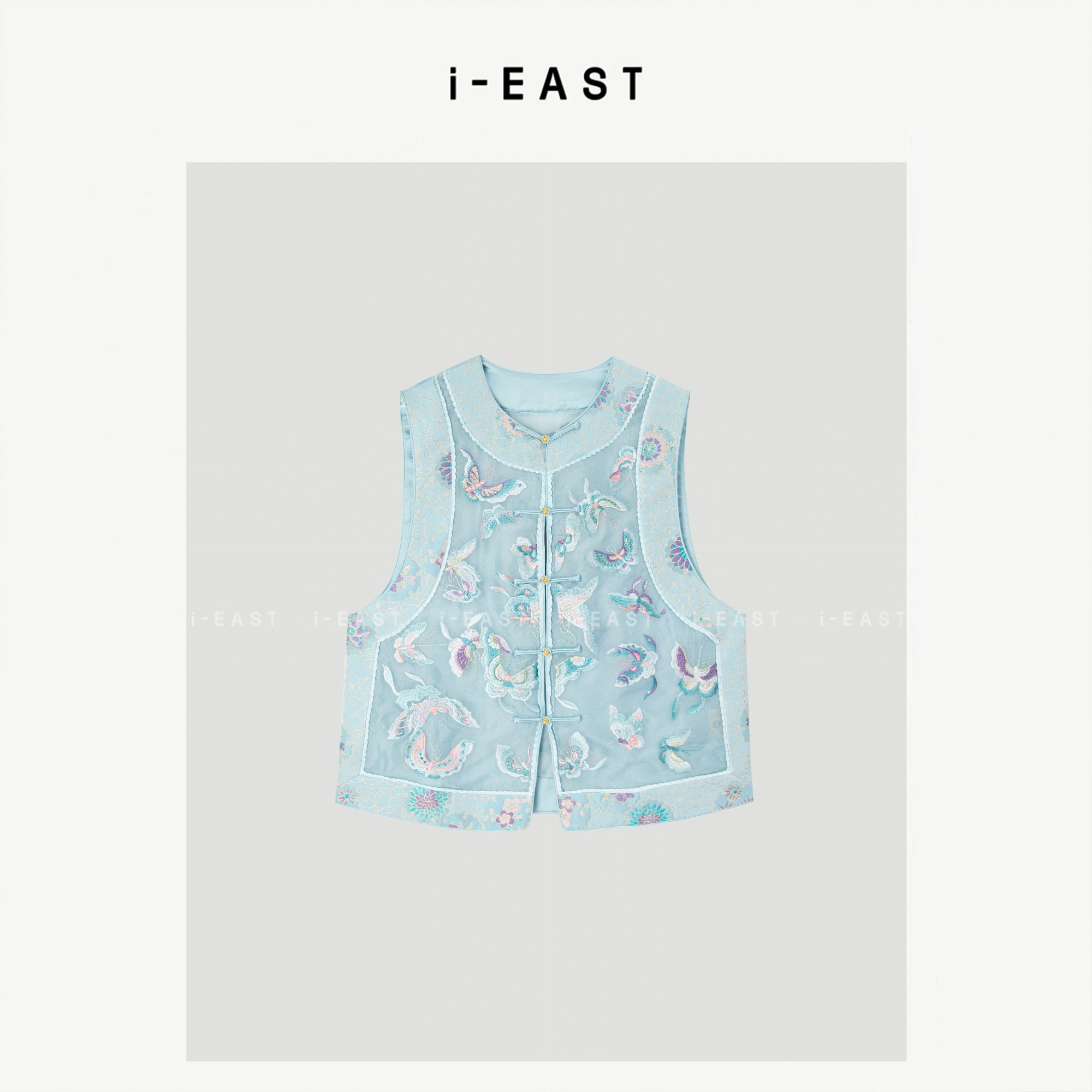 i-EAST QQ 蝶翼翩翩~新中式国风蝴蝶刺绣马甲-5X GF5415