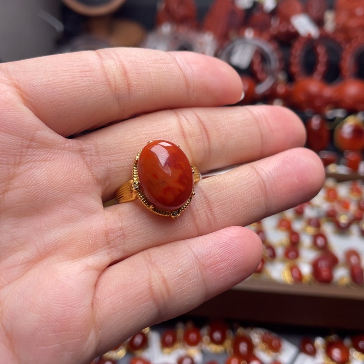 【闪购商品】银S925镶嵌蛋面戒指南红玛瑙