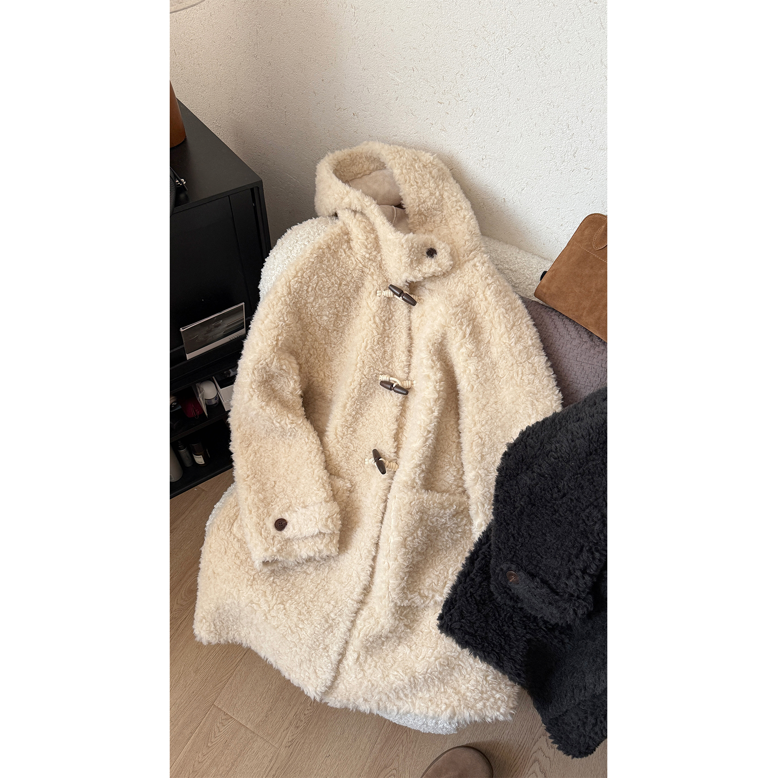 苏安家新年礼物 过年战衣木质橄榄扣牛角扣全绵羊毛外套（干洗）