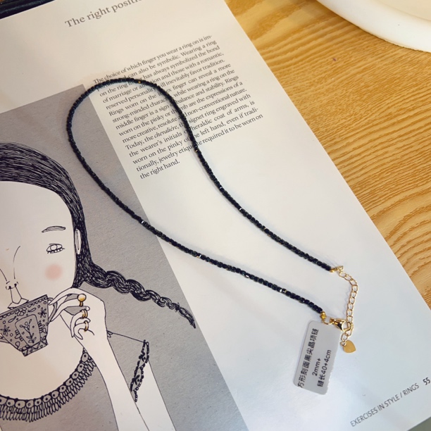 2mm天然方形黑尖晶石项链合金40+4cm多样性发一