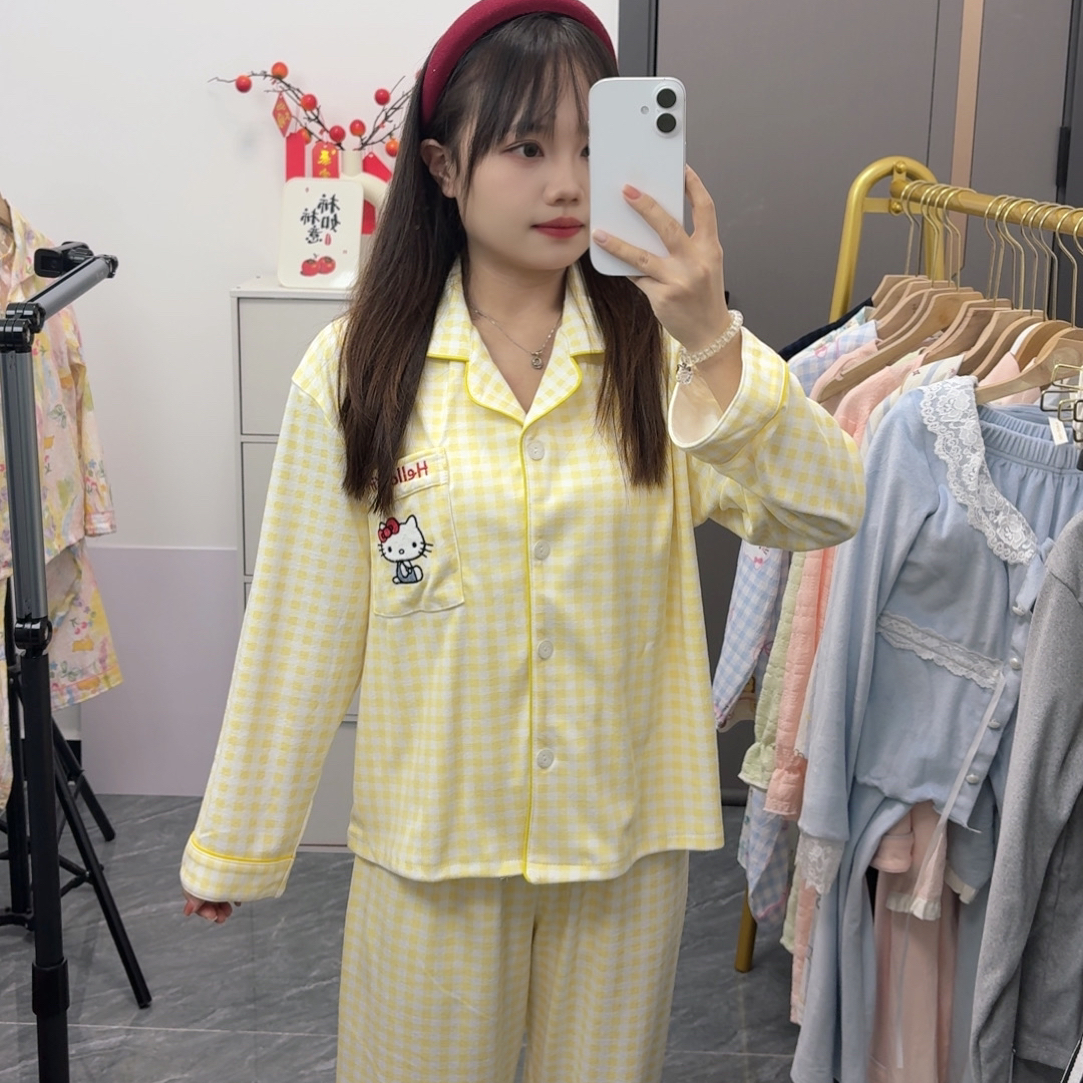 140-158小个子德绒睡衣秋冬季保暖开衫家居服套装高级感可爱卡通