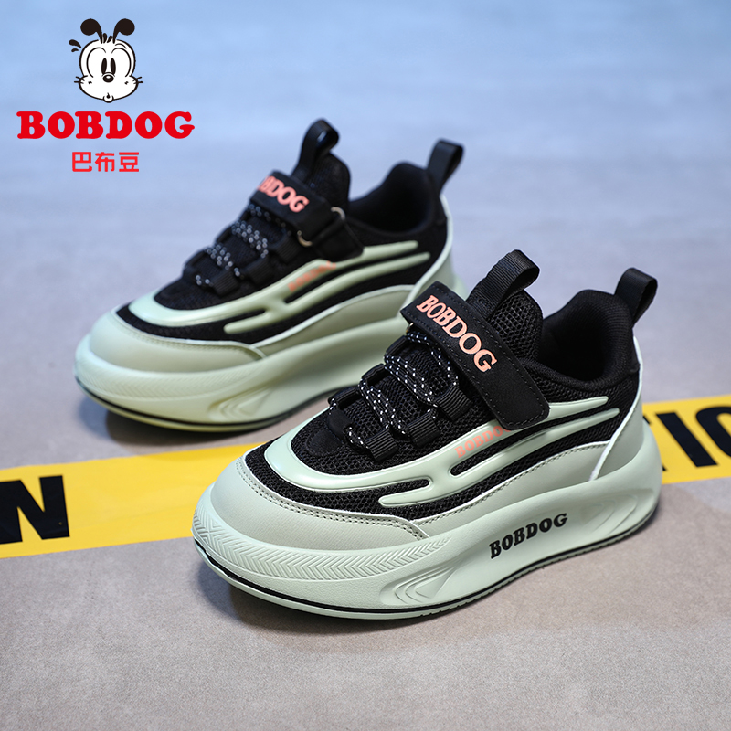 巴布豆男童鞋春秋季透气网面儿童运动鞋6-12岁防水皮面男孩跑步鞋商品图
