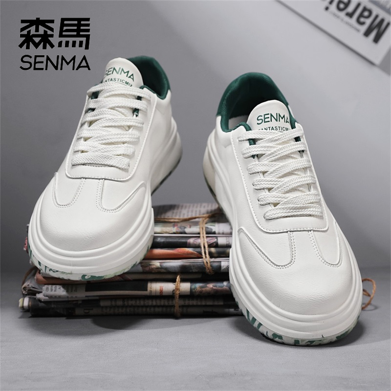 SENMA/森马秋季轻奢高端男鞋设计潮牌皮面小白鞋百搭软底休闲板鞋