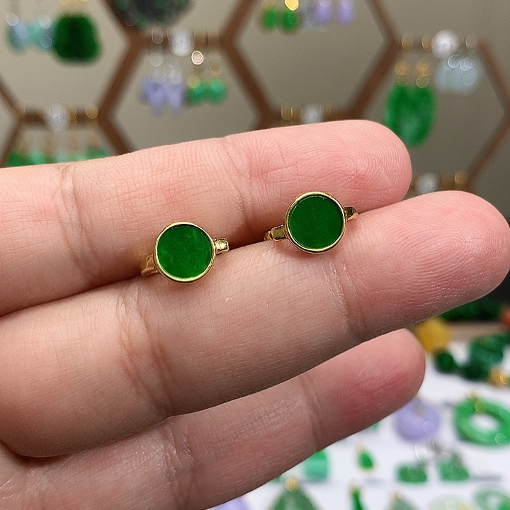 银S925镶嵌翡翠耳饰天然翡翠耳饰