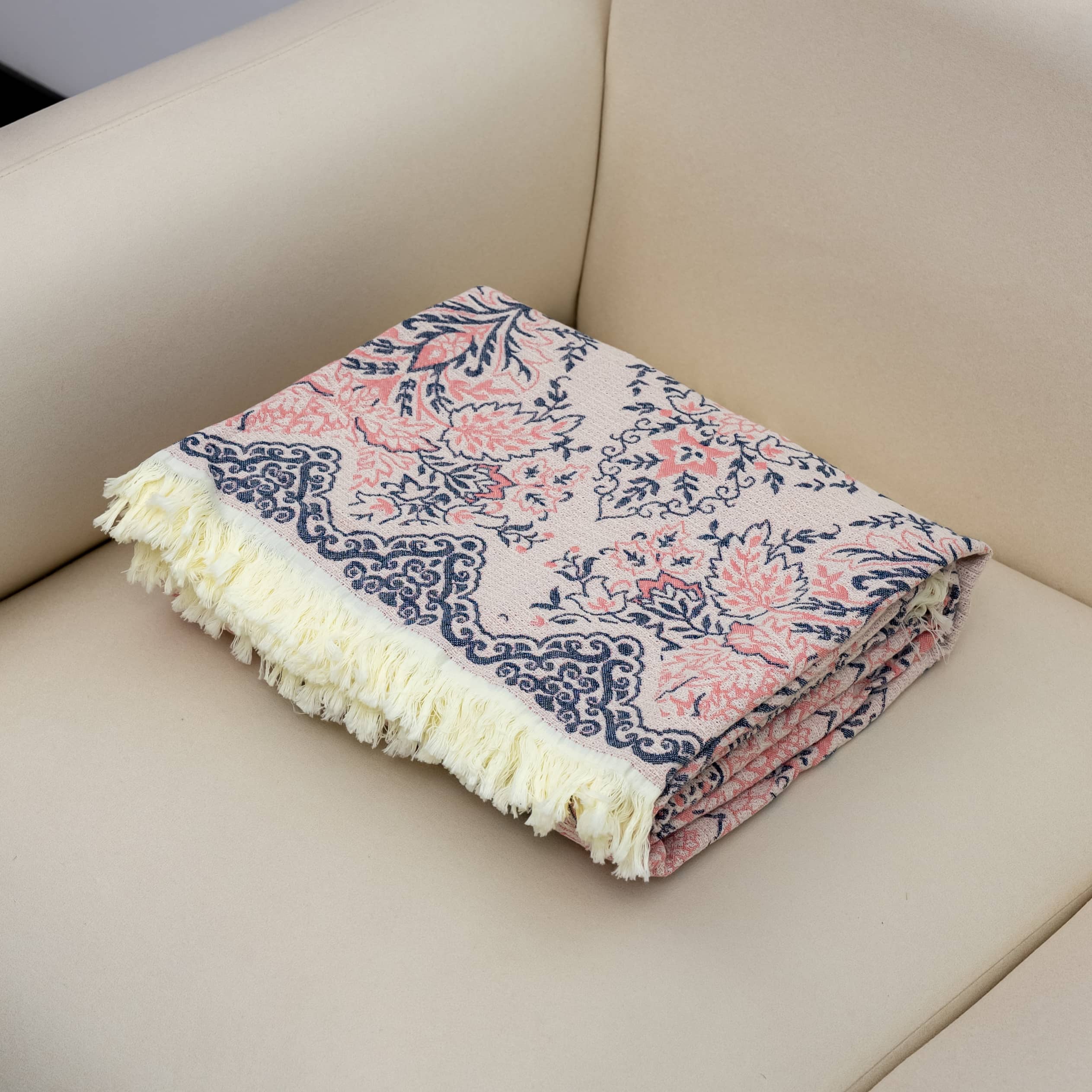 【京かわ会社】流苏盖毯 雅素粉2*2.3（新）