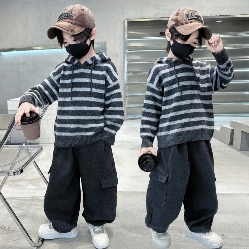 男童毛衣套装秋冬装2025男孩痞帅儿童宝宝加厚毛衣加绒裤子两件套