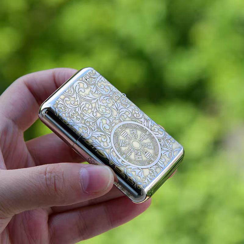 典藏-白镍-唐草山鬼花钱888/888砂轮打火机【全新机无煤-油】