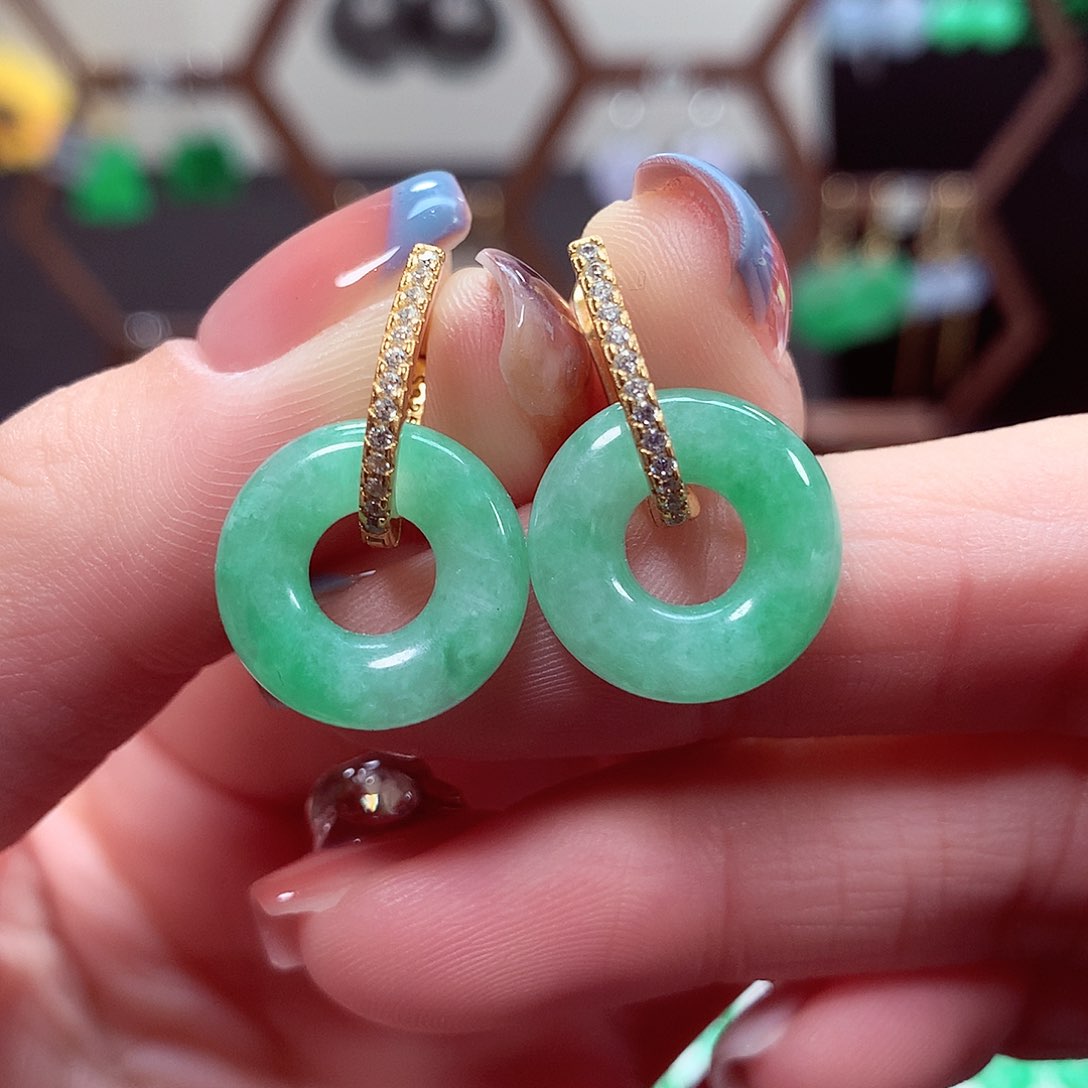 翡翠耳饰银S925镶嵌天然翡翠