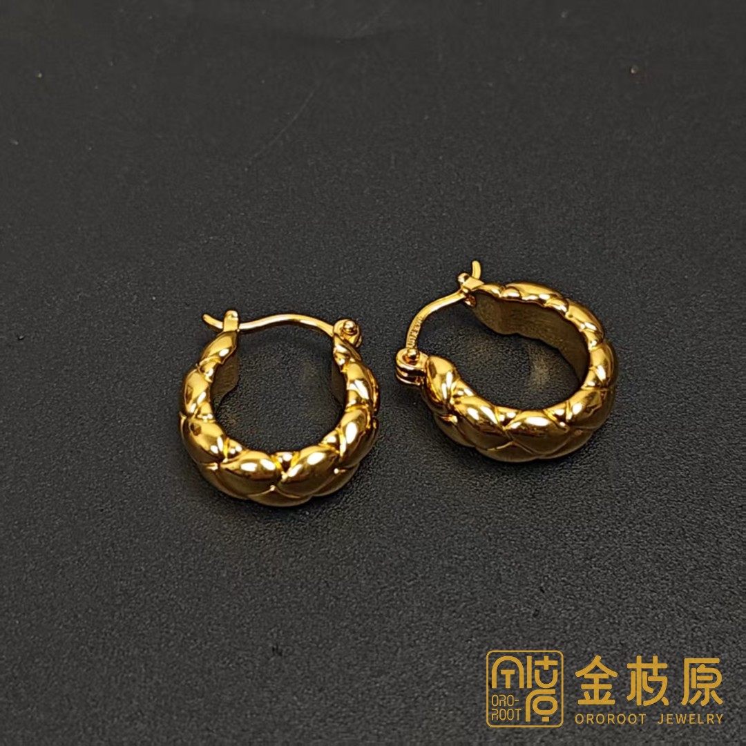 金枝原足金999 菱格耳扣