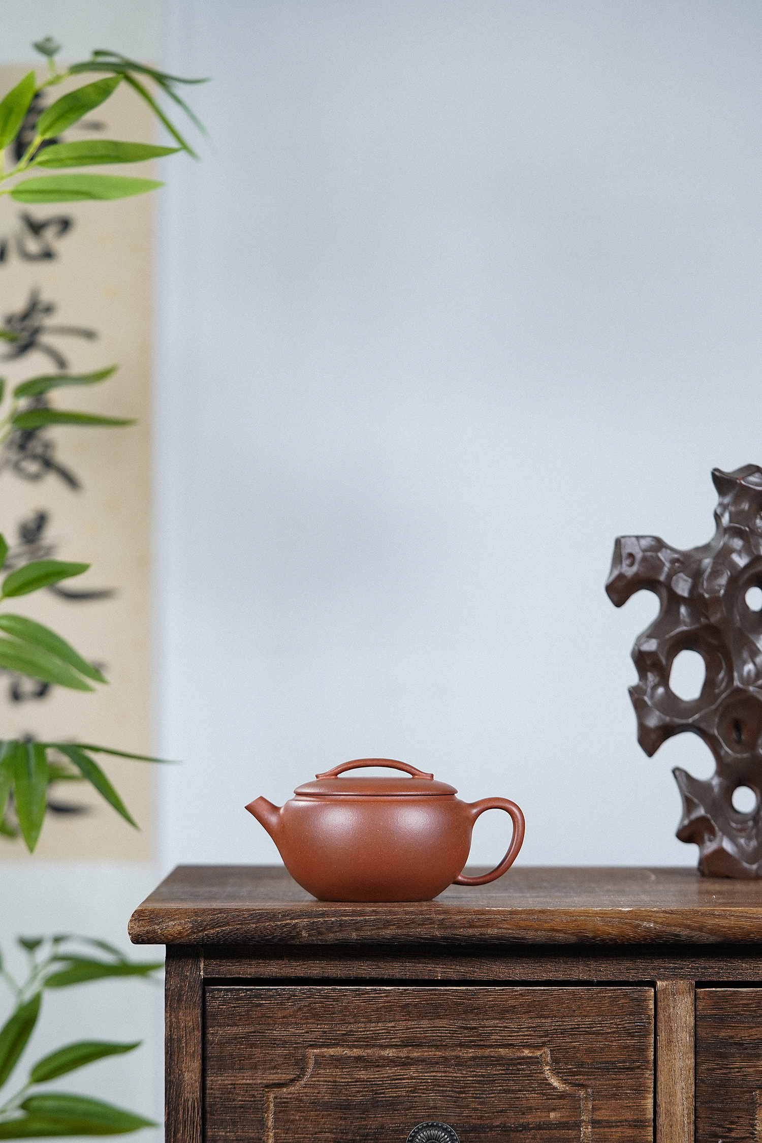 【禅砂居】云桥汉瓦壶_170cc_紫泥_半手工手制_宜兴原矿茶壶圆器