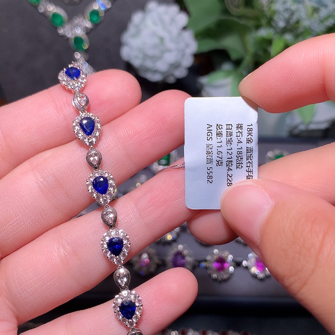 蓝宝石手链18K金镶嵌