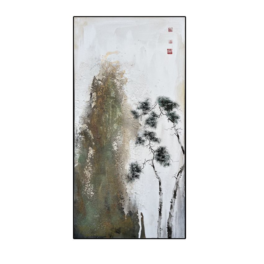 手绘风景油画玄关挂画新中式禅意画高端定制画
