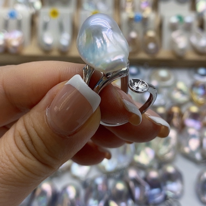 戒指银S925镶嵌淡水珍珠心*