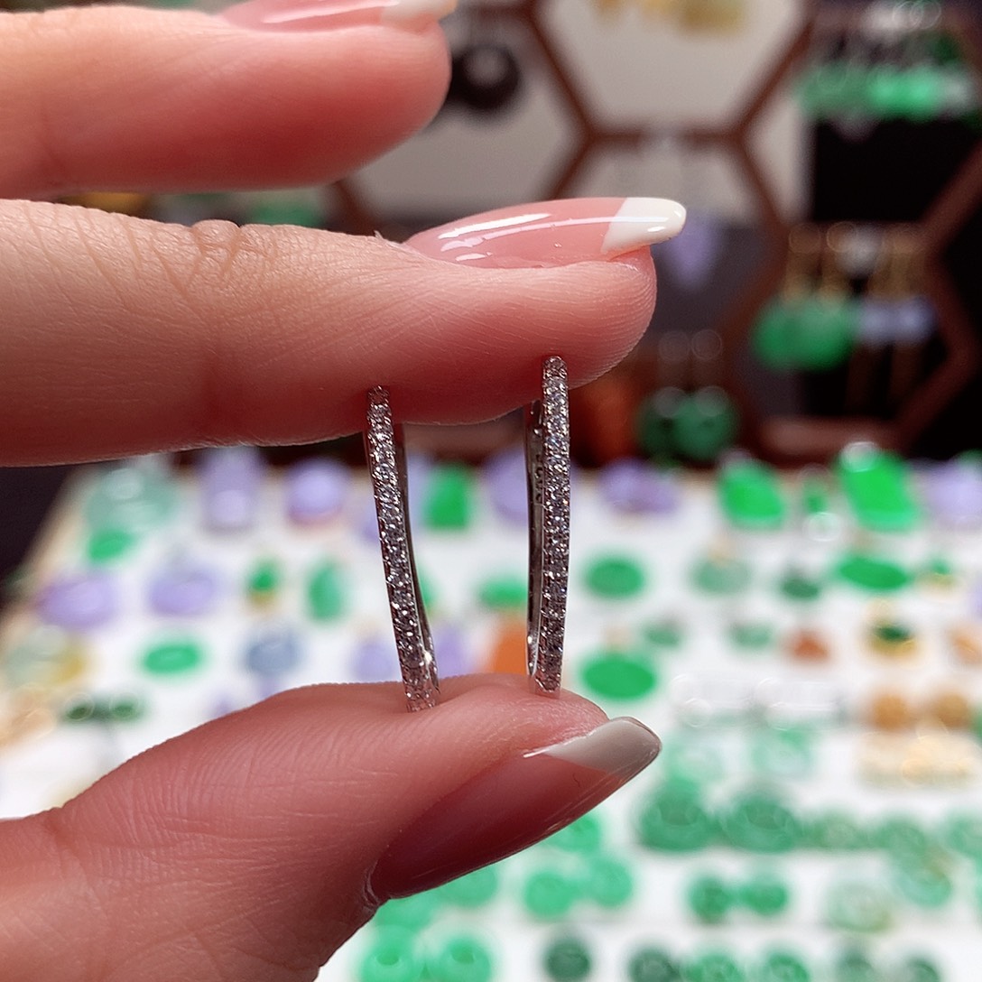 翡翠耳饰银S925镶嵌天然翡翠耳包