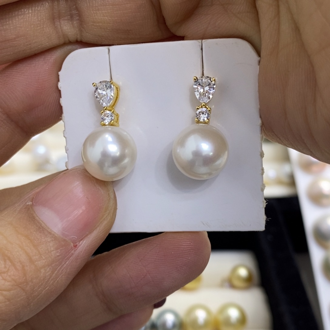 淡水珍珠耳饰银S925镀金镶嵌