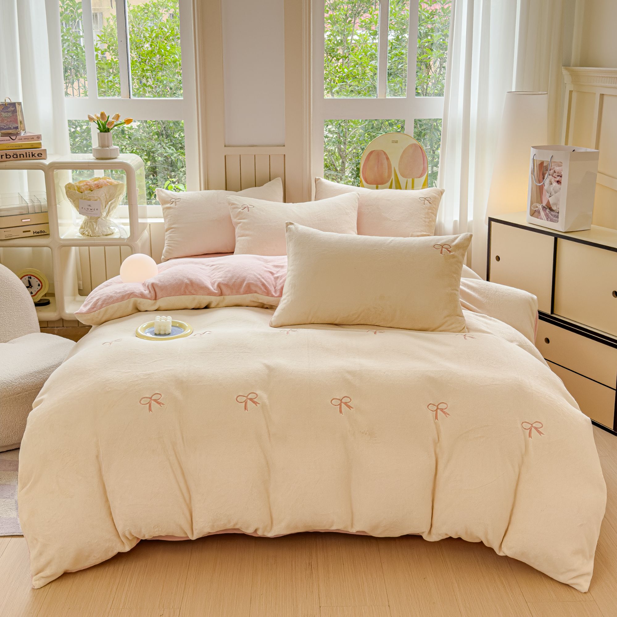 冬季牛奶绒加厚亲肤舒适刺绣被套2026新款床单被套四件套双人双面