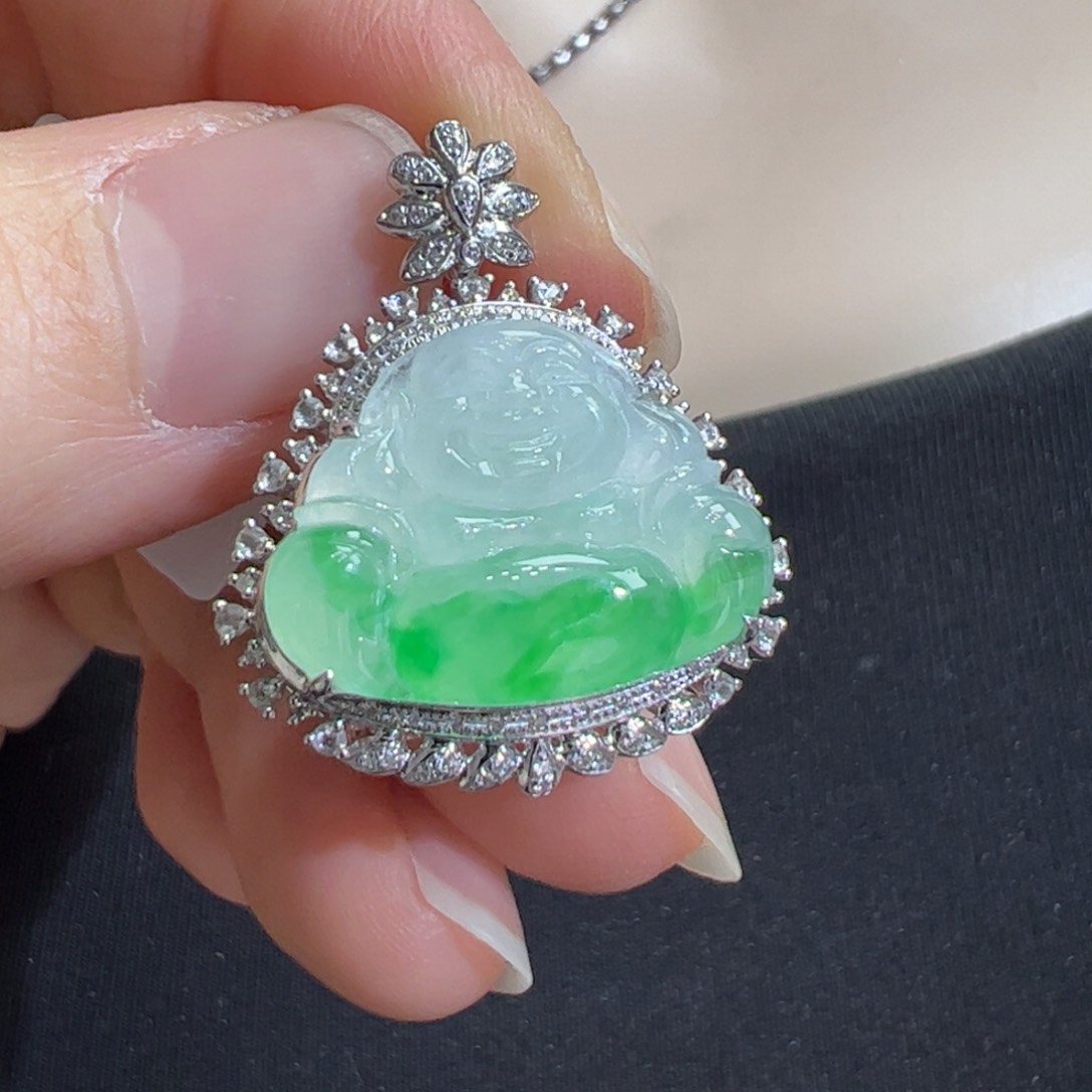 翡翠吊坠(不含链)18K金镶嵌