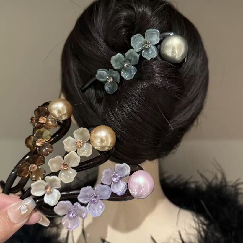 气质一字花朵发夹女后脑勺扭扭夹