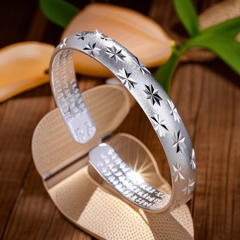 足银手镯 足银满天星999经典时尚银手镯开口可调节 不带盒子