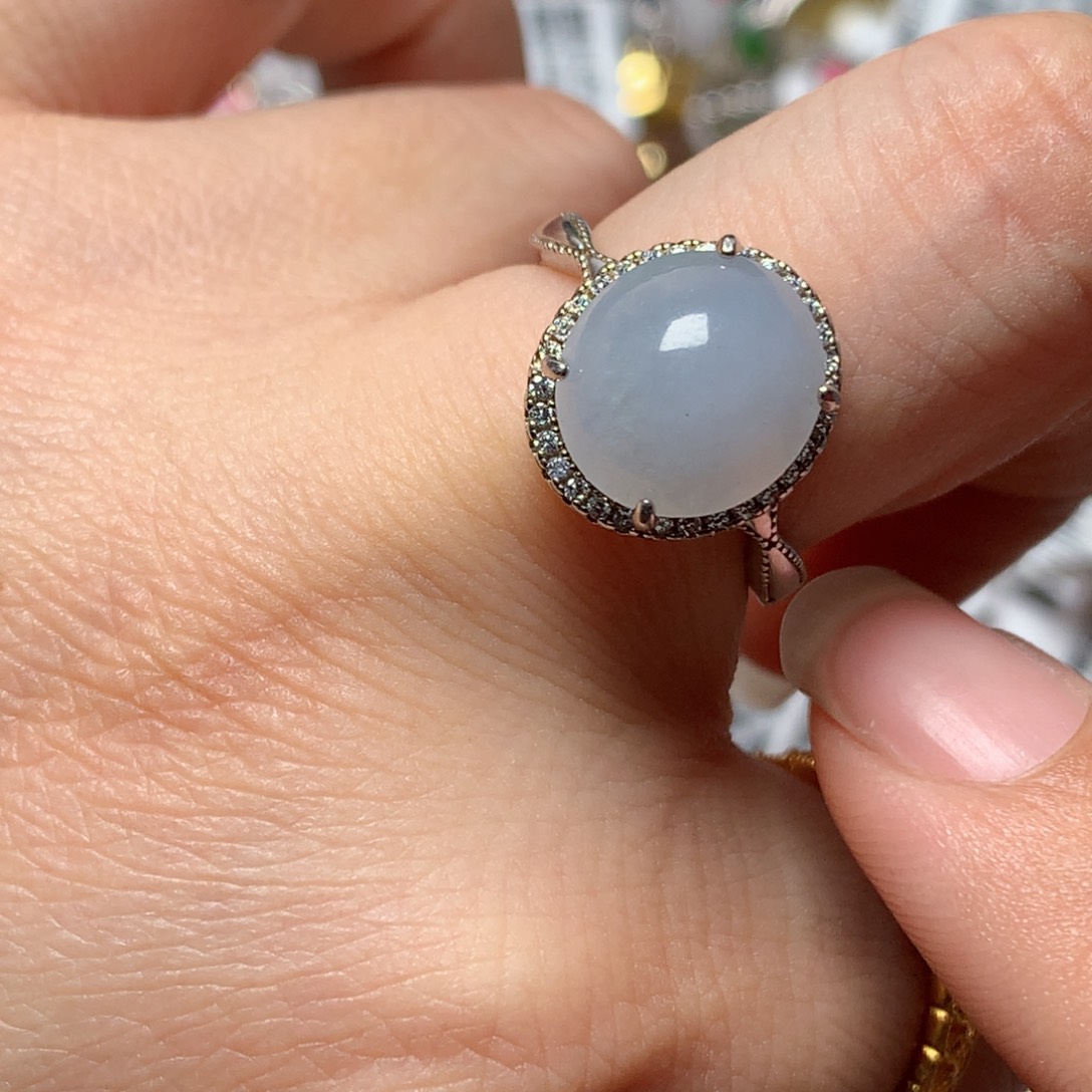 翡翠戒指银S925镶嵌天然翡翠吊坠