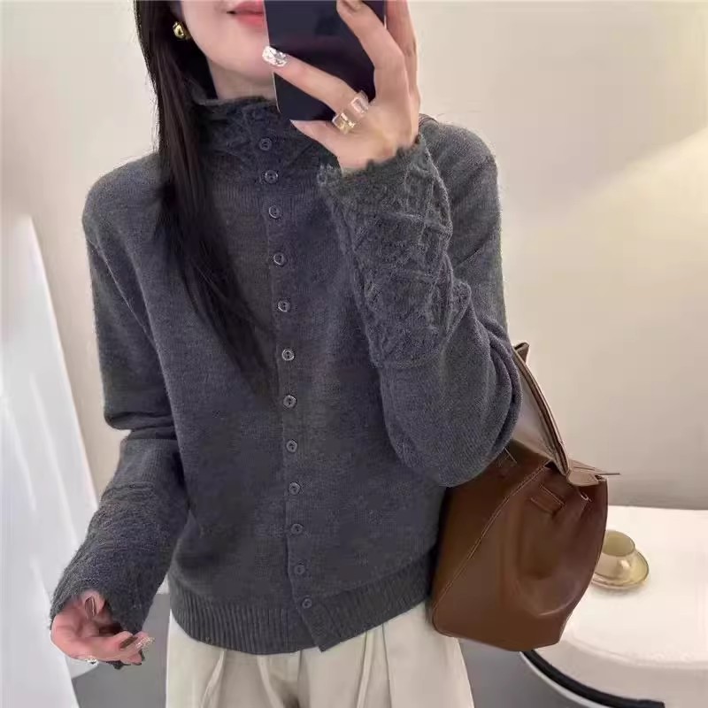 【勾花领-灰】秋季女士加厚毛衣针织开衫外套女2025新款高级感独