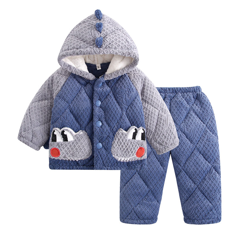 男童冬季儿童睡衣加绒加厚保暖中大童小男孩宝宝恐龙连帽家居服