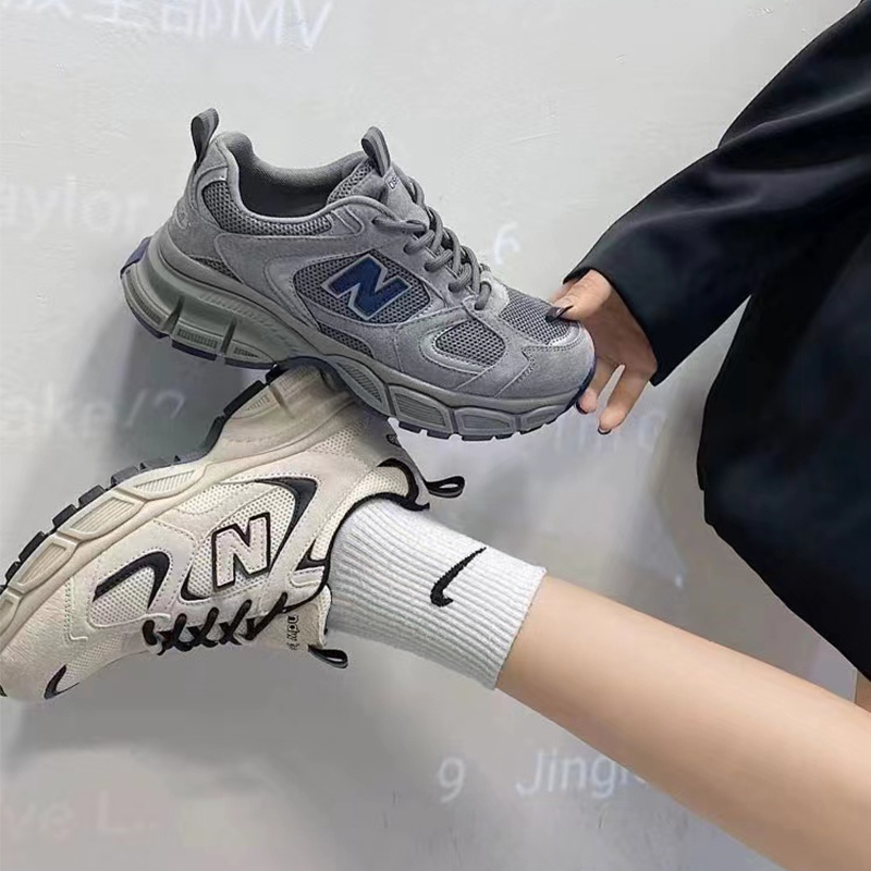 新款厚底猪皮休闲系带网面运动老爹鞋23D58