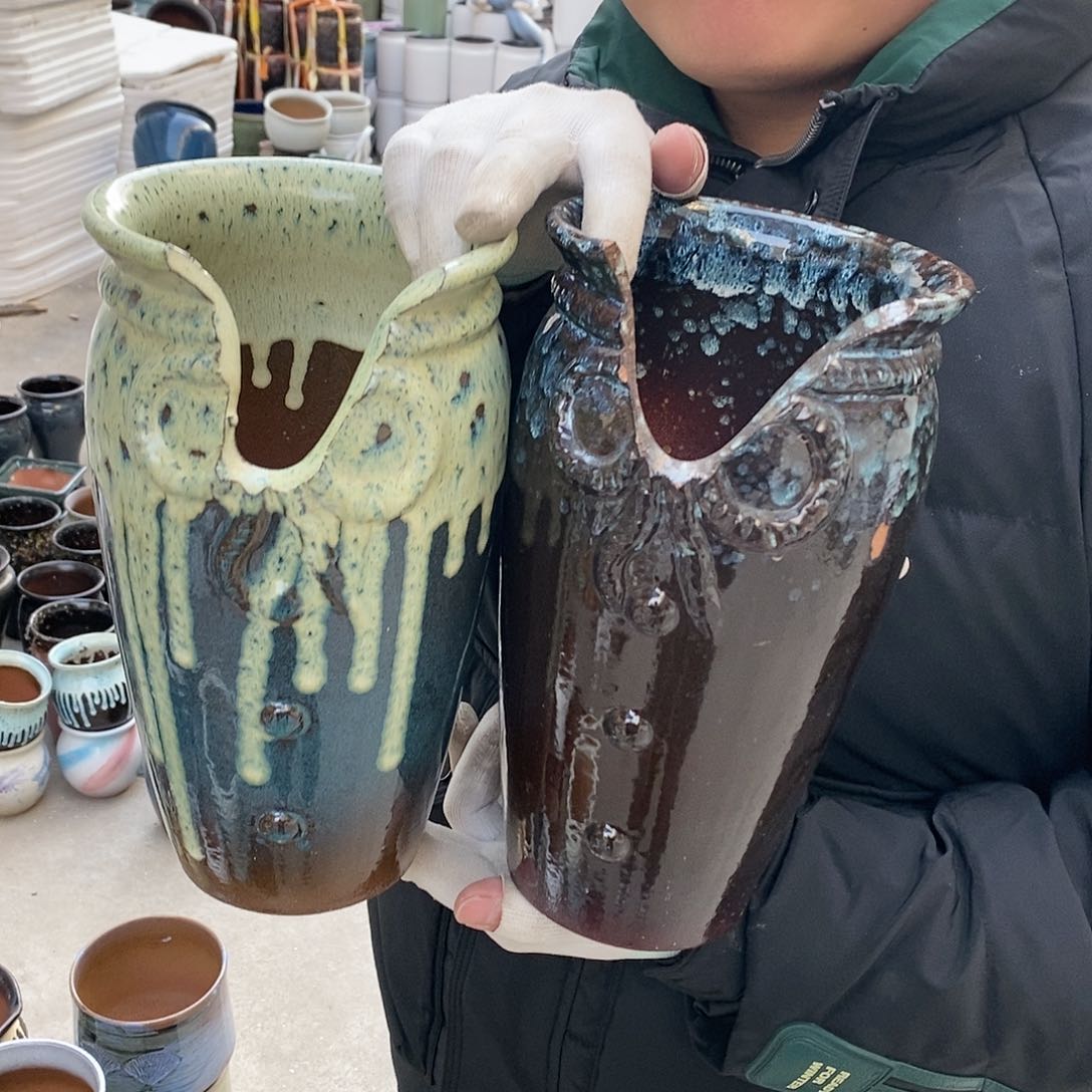 紫砂花盆瑕疵口14高25