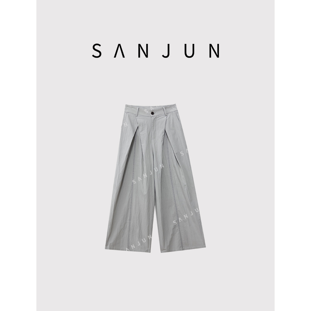 SanJun定制柔软缝线棉宽松阔腿显瘦通勤裤 5741
