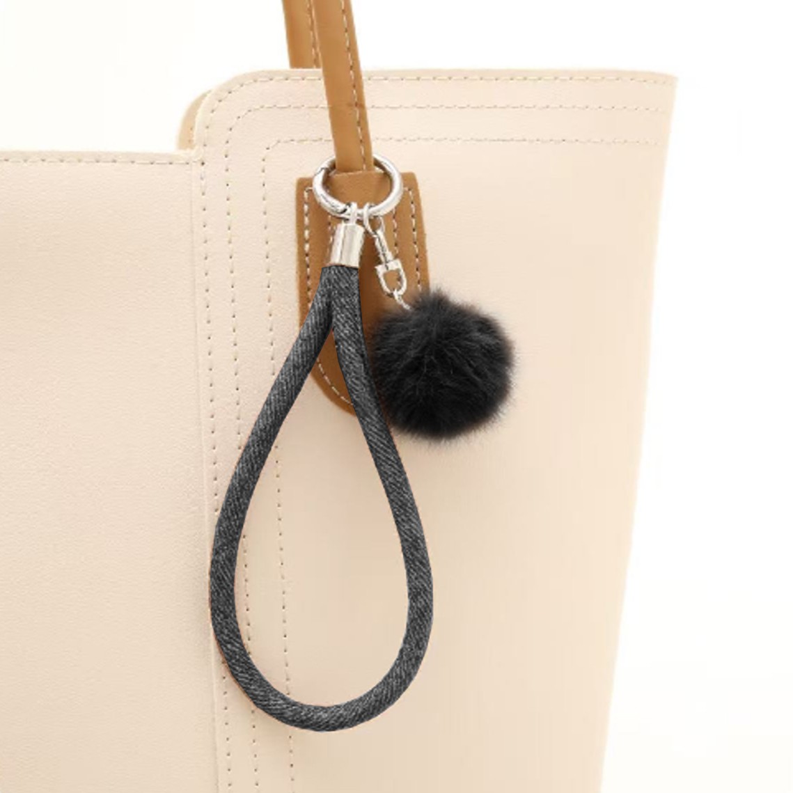 NEWKEY原创创意兔毛珠串蘑菇樱桃精致简约手机壳挂链钥匙包扣挂件