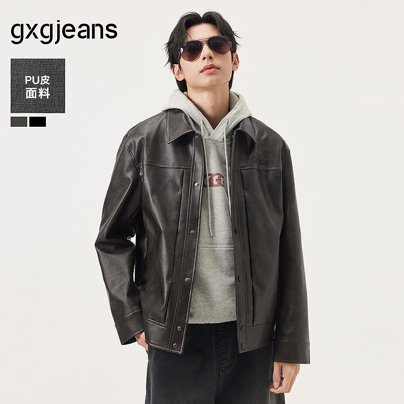 gxg.jeans男装 双色复古pu皮美式简约夹克外套男生 25秋新品