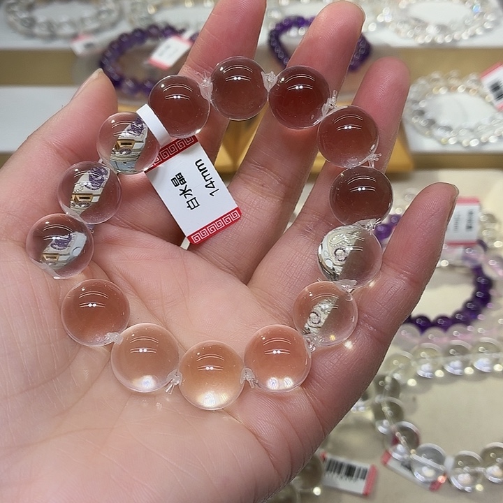 玉巴西白水泡泡珠卡14mm手串毕业级