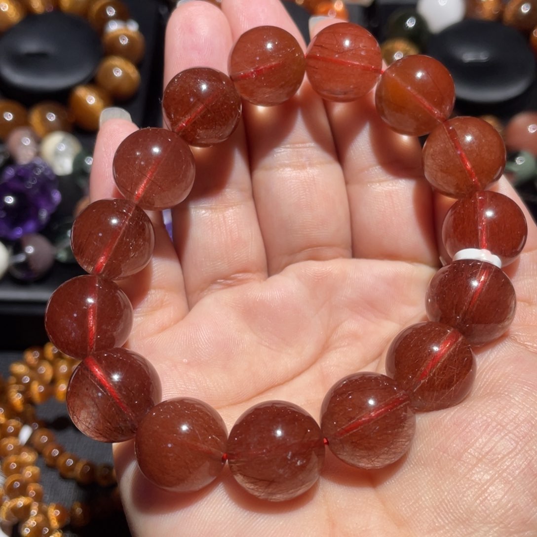 水晶手链未镶嵌红发晶15mm