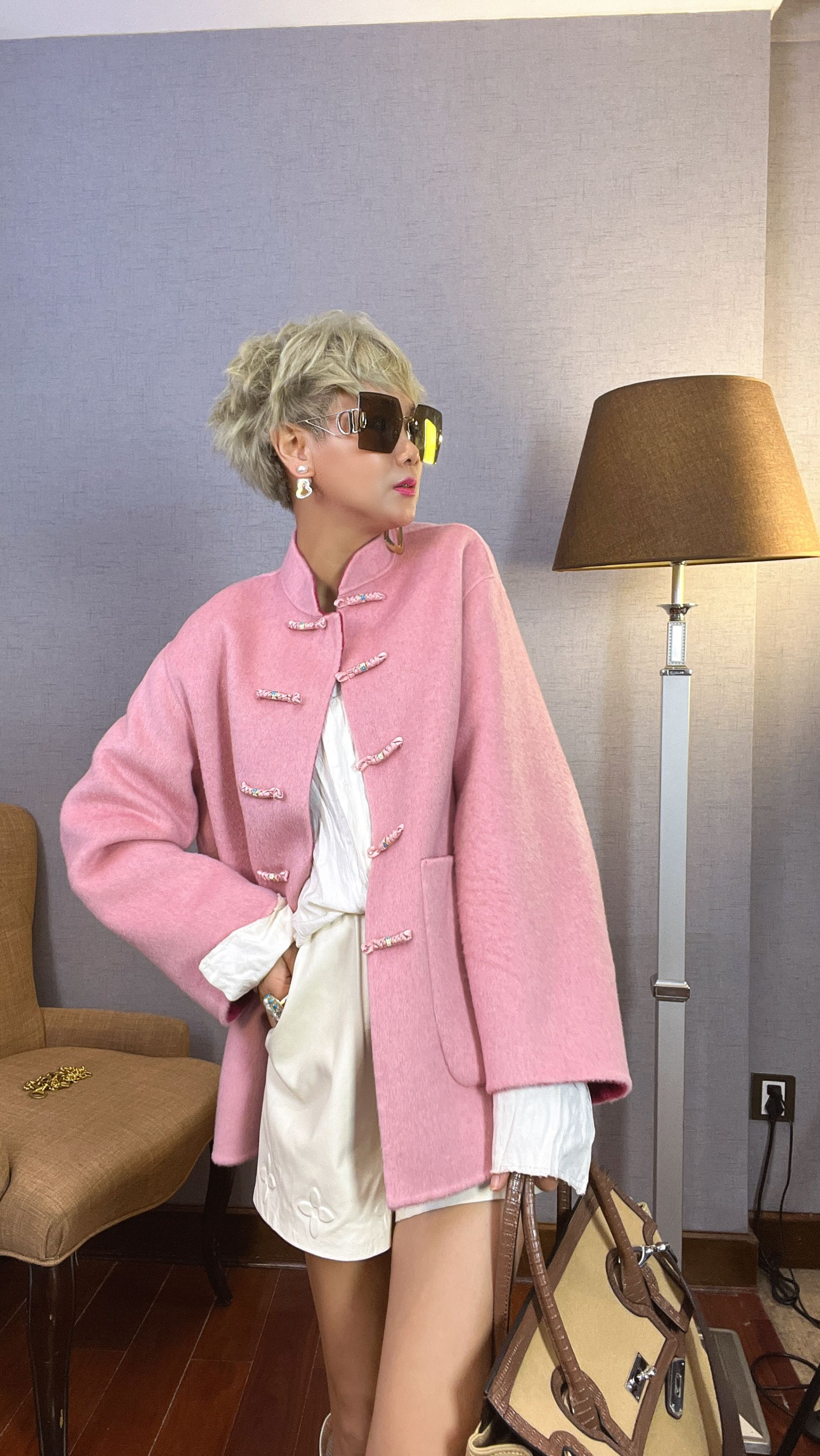 【时尚先驱】意大利进口定制双面手工气质复古羊毛大衣短款秋冬外套