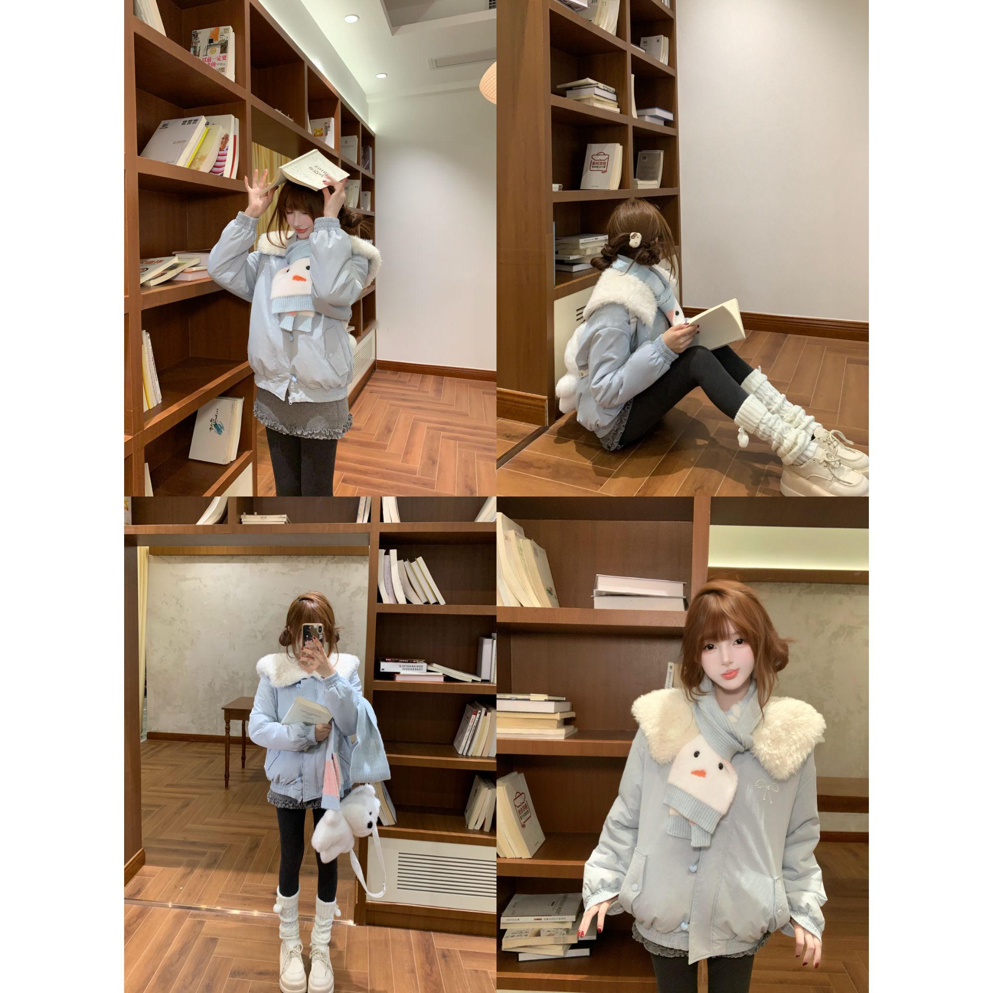 瑞茜·威瑟斯 小雪人 冬季甜美小众设计保暖毛毛外套半裙 R6998H