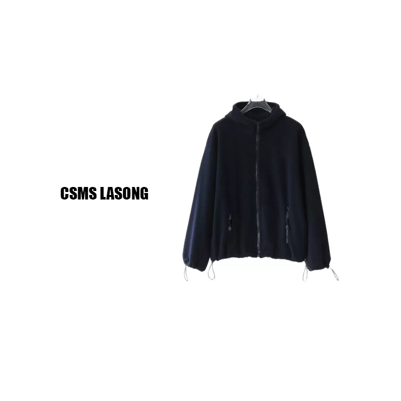 秋冬新款摇粒绒外套藏青色宽松百搭男女同款慵懒连帽