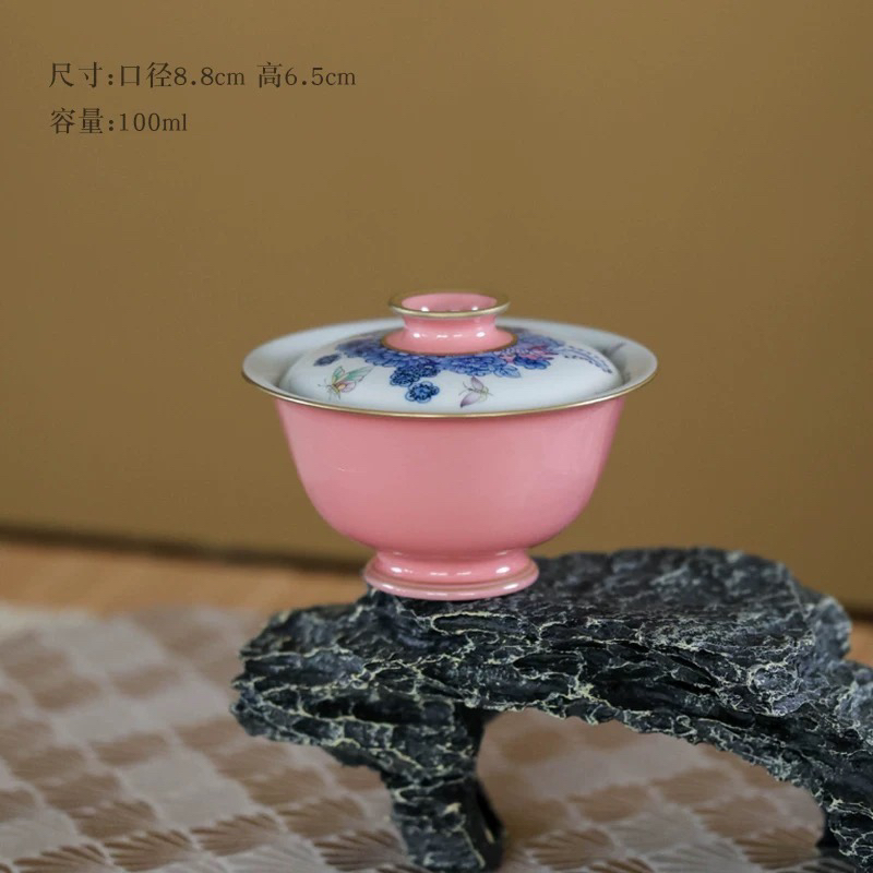 华隐堂千禧粉万花盖碗