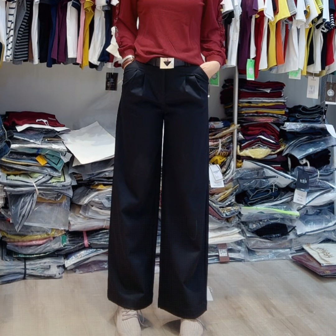 时尚潮流百搭中腰纯色直筒阔腿休闲裤宽松阔腿裤时尚百搭显瘦2323