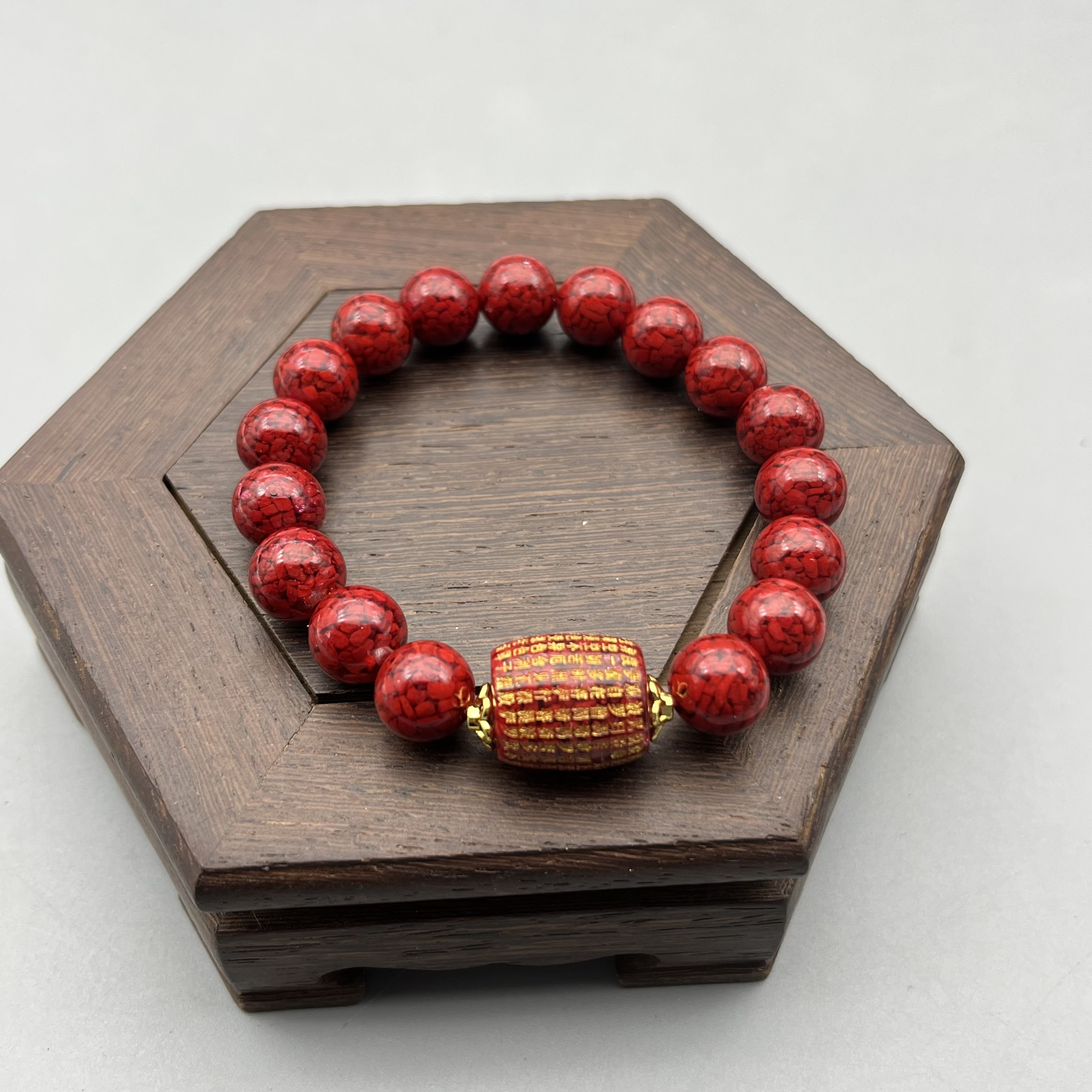 含辰砂工艺品JT442-晶体+烫金桶珠手链10mm