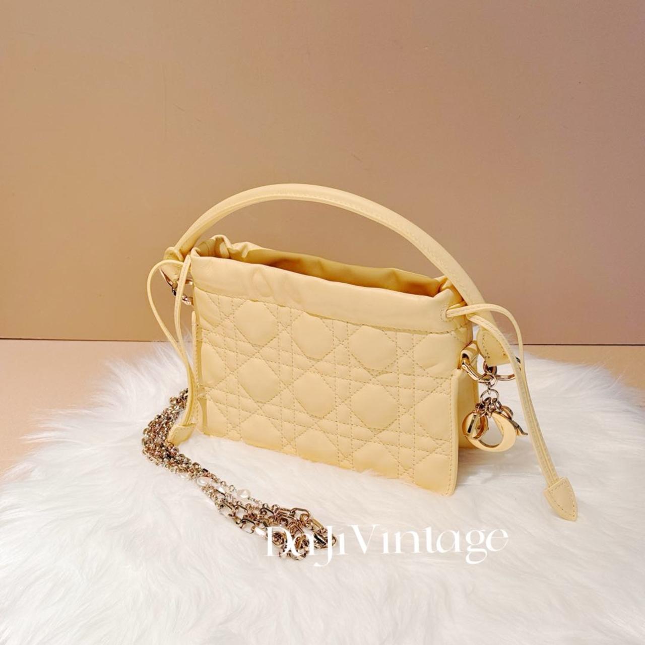 99新 DIOR/迪奥 大吉中古yts/Dior迪奥藤格纹淡黄色mini斜挎包