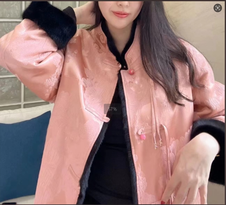 瑞芙祥国风双面穿重磅提花外套流苏扣国风冬款外套18227-彤彤