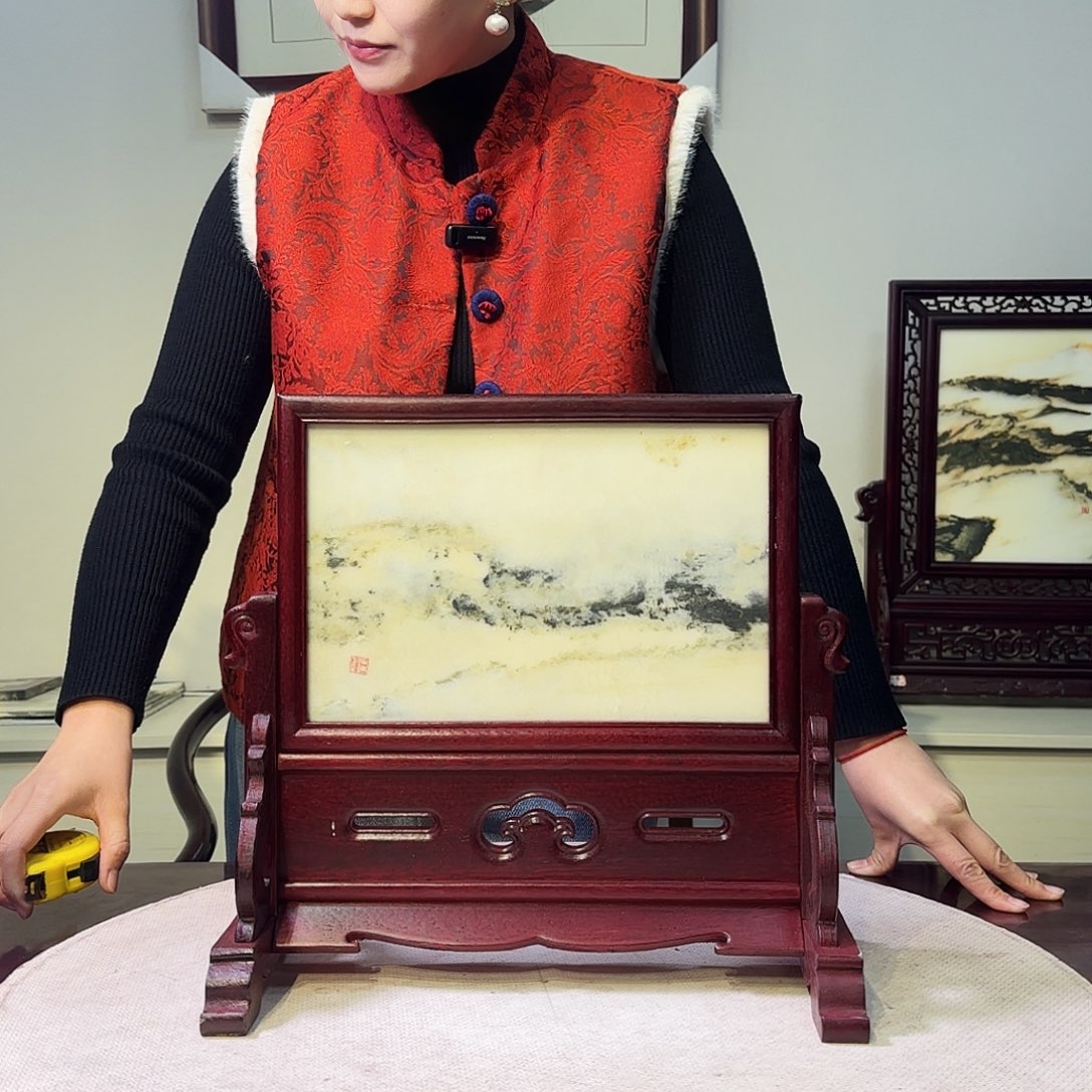 石材天然大理石画屏风34×31