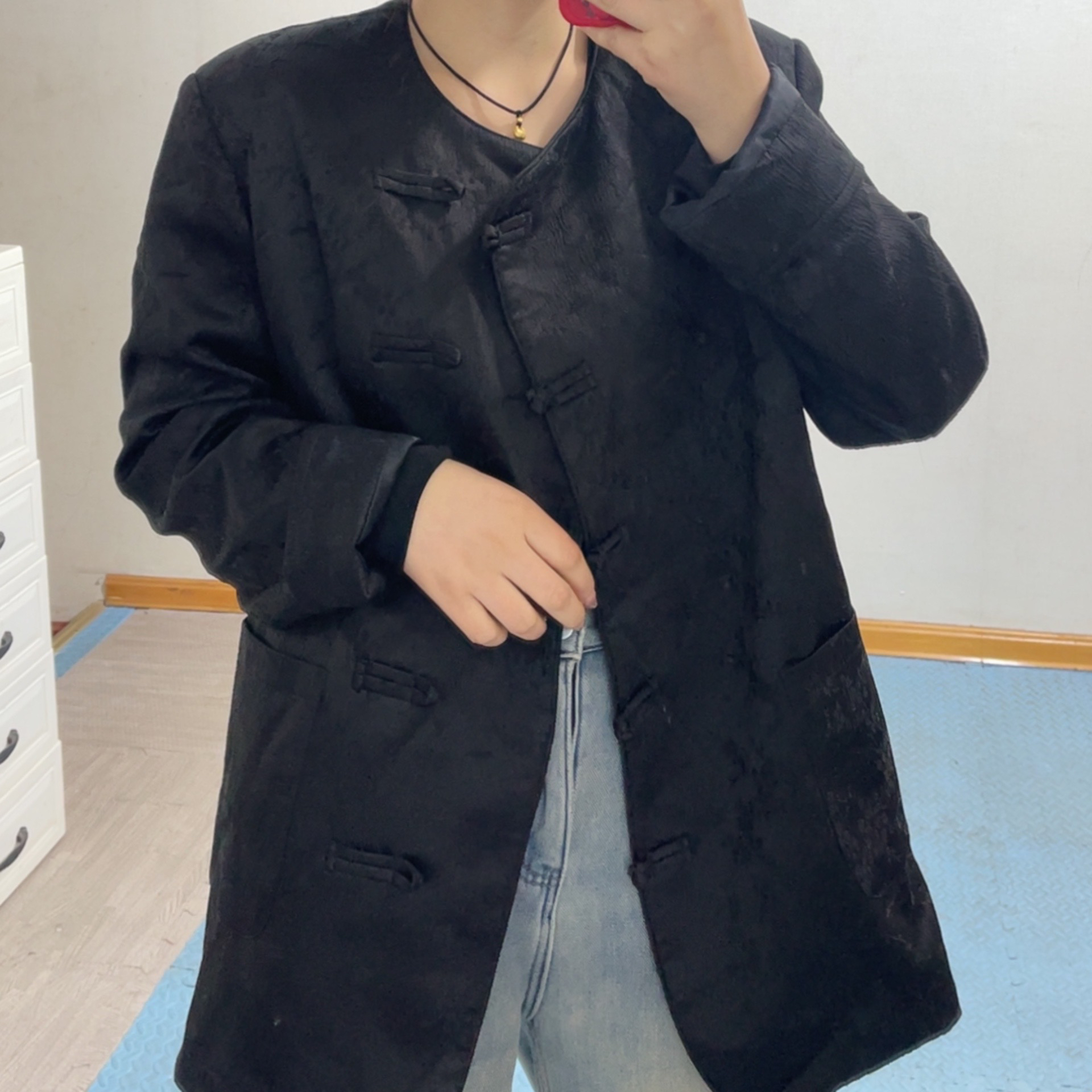 阿梅家春款宽松型正肩长袖薄款短外套国风休闲提花新中式西服