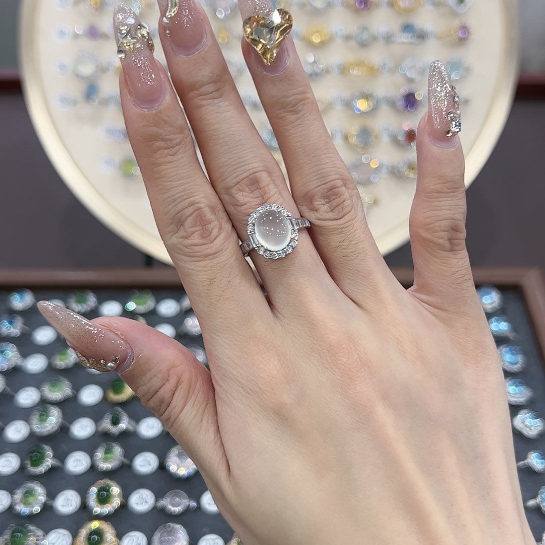 蛇纹石玉戒指银S925镶嵌