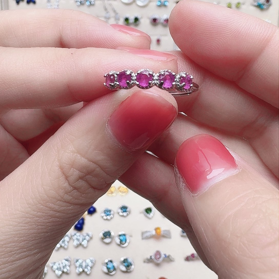 红宝石戒指银S925镶嵌戒指