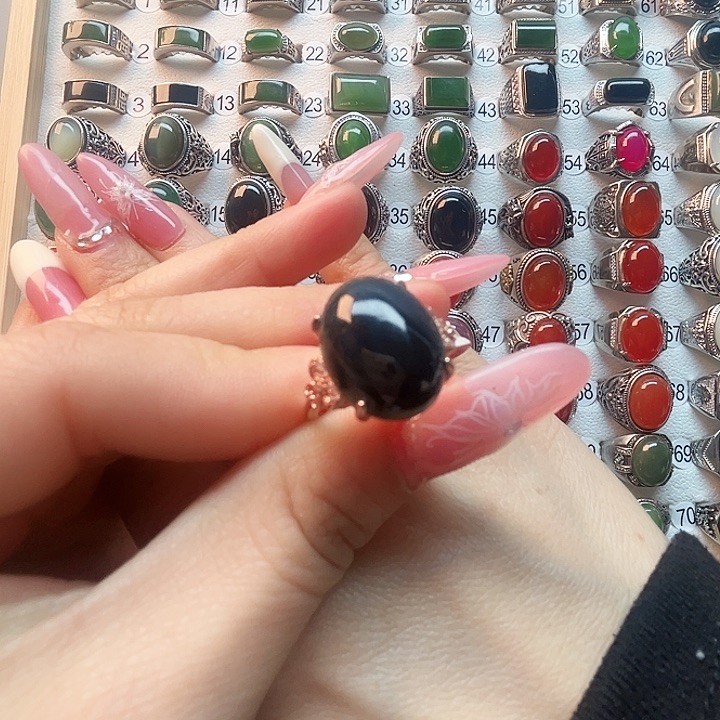 和田玉蛋面女戒子银S925镶嵌