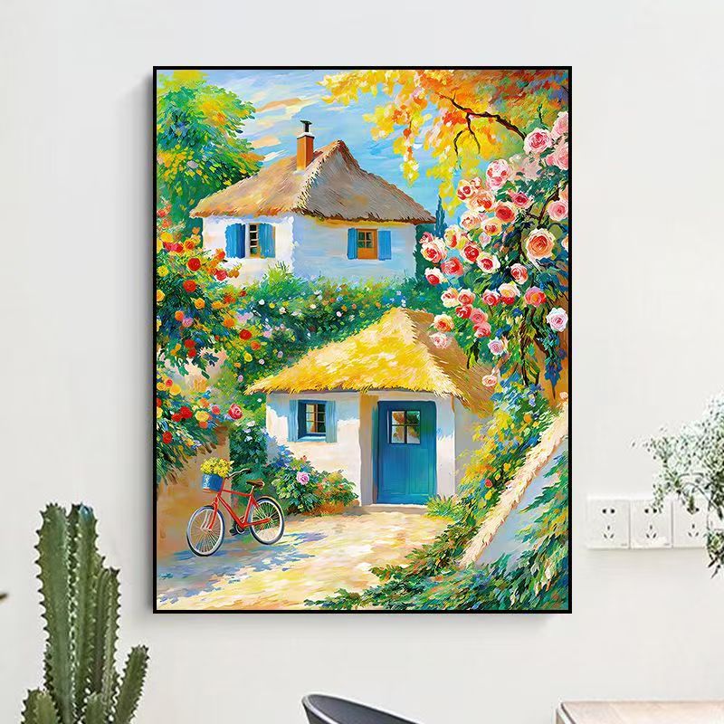 宫崎骏多巴胺小草屋风砂岩高级感客厅沙发背景墙装饰挂画LH12